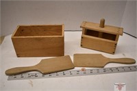 Butter Press, 2 Paddles and Wooden Box