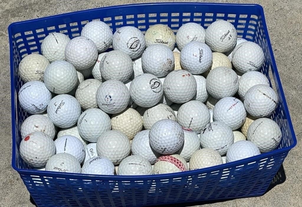 Blue Basket of Golf Balls