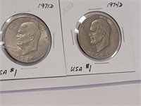 US IKE SILVER DOLLARS - 1971D & 1974D