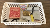 Crooked Card Deck, Lighter, Boy Scout belt buckle