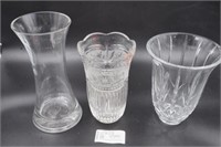 3x vases cut and etched glass