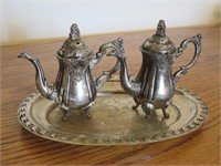 Godinger Silver Plate Salt & Pepper Set With Tray