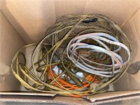 BOX OF EXTENSION CORDS & SHOP LIGHT