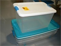 3 LARGE PLASTIC TOTES WITH WHEELS AND LIDSM
