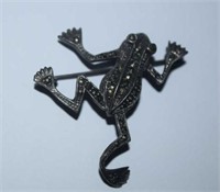 Sterling Silver Frog Brooch w/ Marcasite