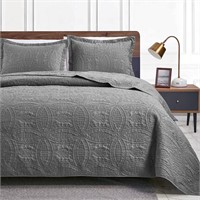 (N) Love's cabin King Size Quilt Set Grey Bedsprea