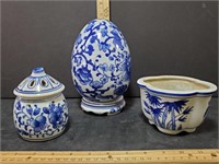 Ceramic Blue And White Decorative Egg, Incense
