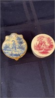 2 antique porcelain pillboxes, one blue and