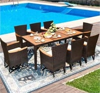 9-Piece Wicker Outdoor Dining Set with Acacia Wood