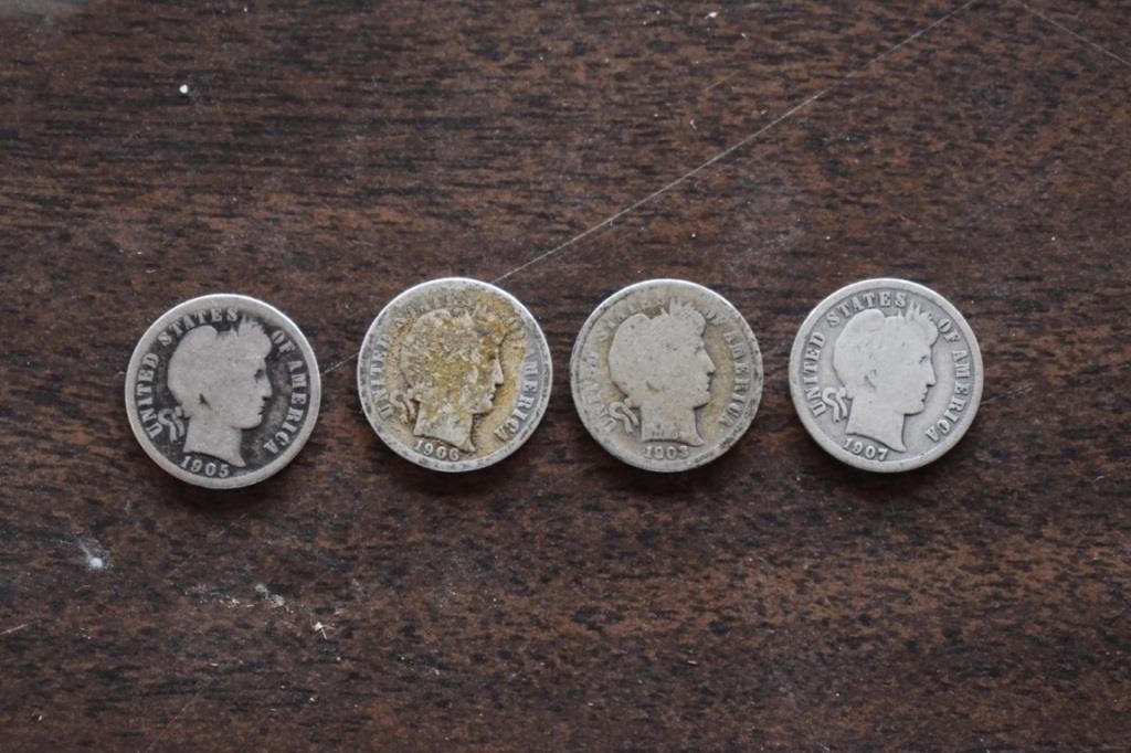 Barber Dimes (4) -90% Silver Coins