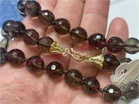 New smoky quartz beaded necklace w/ vermeil clasp