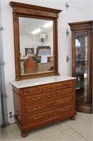 Walnut Marble top Dresser with Oak Framed Mirror
