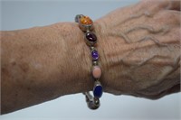 Sterling Bangle Bracelet w/ Polished Beads