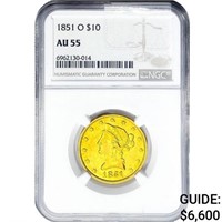 1851-O $10 Gold Eagle NGC AU55