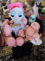 Vtg Metal Trash Can full of Handmade puppets