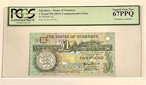 Guernsey 1 Pound ND(2013)PCGS Unc Fancy SN !.GZ29