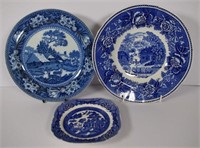 Three blue & white bowl and plates