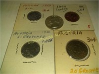 1964 quarter and 4 foreign coins