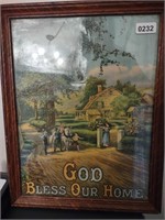 'God Bless Our Home' Framed Vintage Print