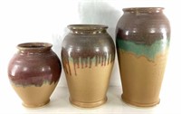 (3) Vintage Drip Glaze Studio Pottery Vases
