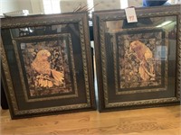 PAIR OF FRAMED PARROT PRINTS - 30.5 X 34.5 “ EA