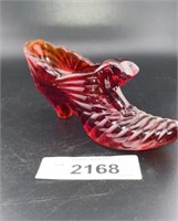 Vintage FENTON Art Glass RUBY RED Drapery CAT