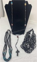 Dark Beaded Necklaces Black/white - 16"