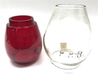Lot, Dietz Vesta NYC Lines red embossed glass