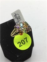 14K YELLOW GOLD RING WITH MULTI-COLORED GEMSTONES