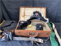 Masonic suitcase, hats, sash, belts