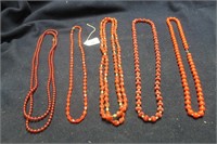 COSTUME JEWLERY NECKLACES, RED/ORANGE TONES