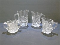 Grouping of 4 Pressed Glass Pitchers & Creamers