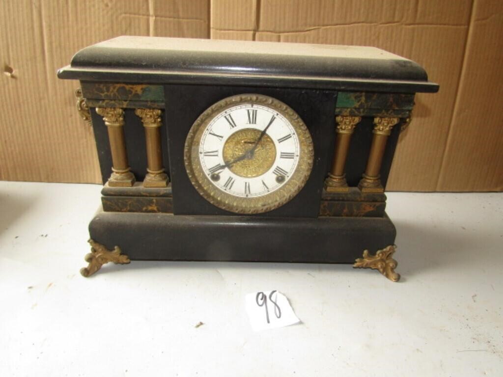 VINTAGE DOUBLE KEY  MANTLE CLOCK W/ BRASS