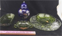 Olive Indiana Glass, Asian Urn, Deviled Egg Plate