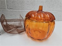 Orange Glass Pumpkin 7" High W/Lid