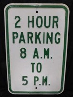 Retired 2 Hour Parking embossed metal road sign,