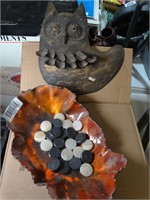 Metal Platter & Owl / Stone Checkers