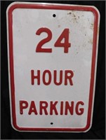 Retired 24 Hour Parking embossed metal road sign,