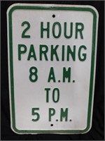 Retired 2 Hour Parking embossed metal road sign,