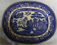 Ovoid Blue and White Willow Platter