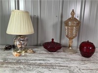 She’ll Lamp, Longaberger Strawberry Dish, Glass