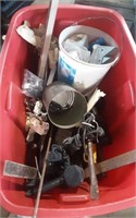 Tote of miscellaneous tools and more