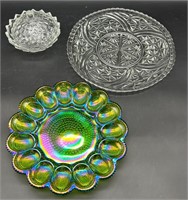 VTG IREDESCENT EGG PLATTER, CANDY DISH & PLATTER