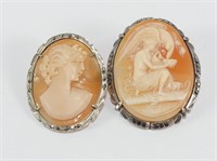 TWO 800 SILVER SHELL CAMEO BROOCHES