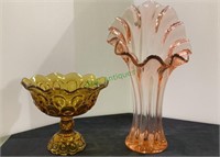 Set of vase and compote. L. E. Smith amber moon