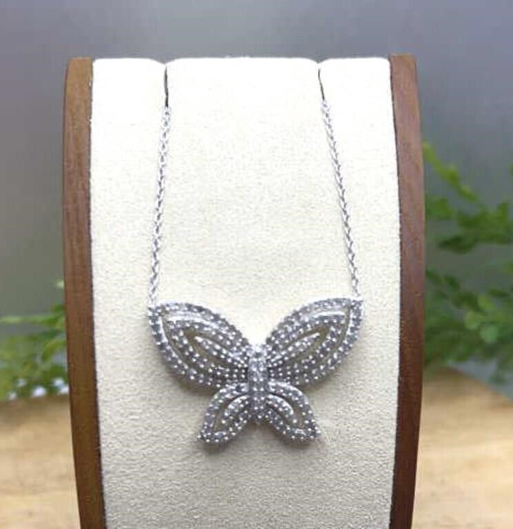 18" Diamond Rhodium Sterling Butterfly Necklace