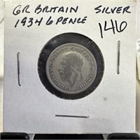 1934 GREAT BRITAIN SILVER 6 PENCE