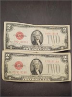 2 1928 Red Seal $2 Bills