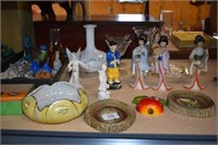 Shelf Lot; Figurines, Glassware, Vintage Light Bul