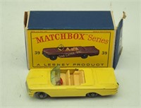 Vtg Matchbox 39 Pontiac Convertible W/ Box Yellow
